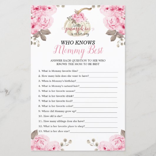 Pumpkin Floral die mama het beste Baby shower kent (Voorkant)