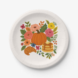 Pumpkin Floral Fall Thanksgiving Paper Plates Papieren Bordje