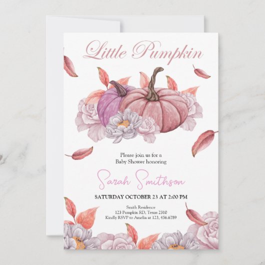 Pumpkin Floral Girl Baby shower Kaart (Voorkant)