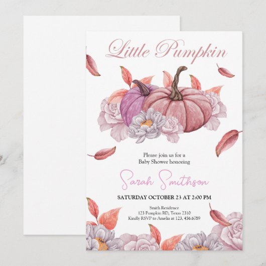 Pumpkin Floral Girl Baby shower Kaart (Voorkant / Achterkant)