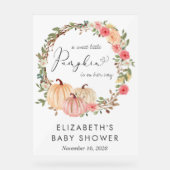 Pumpkin Floral Girl Baby shower Welkom Acryl Bord (Voorkant)