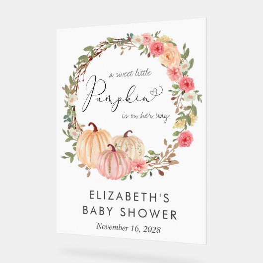 Pumpkin Floral Girl Baby shower Welkom Acryl Bord (Hoek)