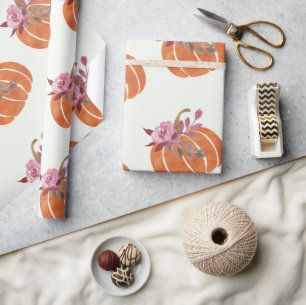 Pumpkin Floral Girly Birthday Cadeaupapier