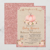 Pumpkin Floral Glitter Baby shower Invitation Kaart (Voorkant / Achterkant)