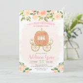 Pumpkin Floral Glitter Girl Birthday Uitnodiging (Staand voorkant)