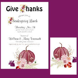 Pumpkin Floral Gold White Thanksgiving Invitation Kaart