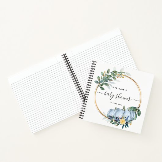 Pumpkin Floral Herfst Blue Baby shower Guestbook Notitieboek (Binnen)