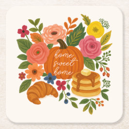 Pumpkin Floral Home Sweet Home Coaster Fall Kartonnen Onderzetters
