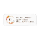 Pumpkin Floral Initiaal Monogram Herfst Thanksgivi Etiket (Voorkant)