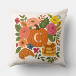 Pumpkin Floral Monogram Throw Pillow Kussen