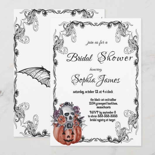 pumpkin floral skull halloween bridal shower kaart (Voorkant / Achterkant)