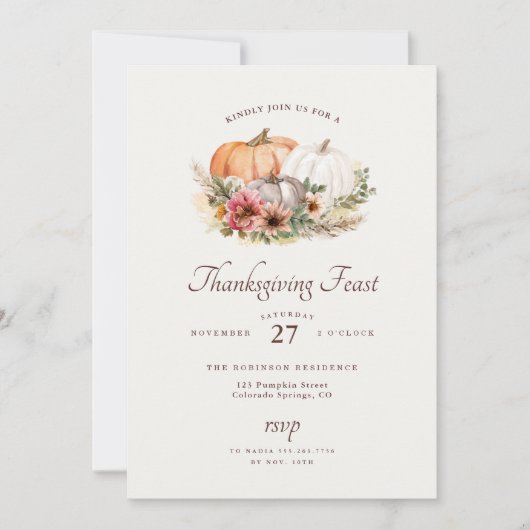 Pumpkin Floral Thanksgiving Kaart (Voorkant)