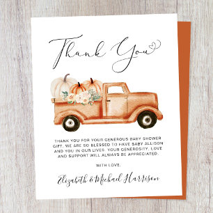 Pumpkin Floral Truck Baby shower Dank u kaart