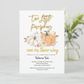 Pumpkin Floral Twins Baby shower Invitation Kaart (Staand voorkant)