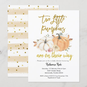Pumpkin Floral Twins Baby shower Invitation Kaart