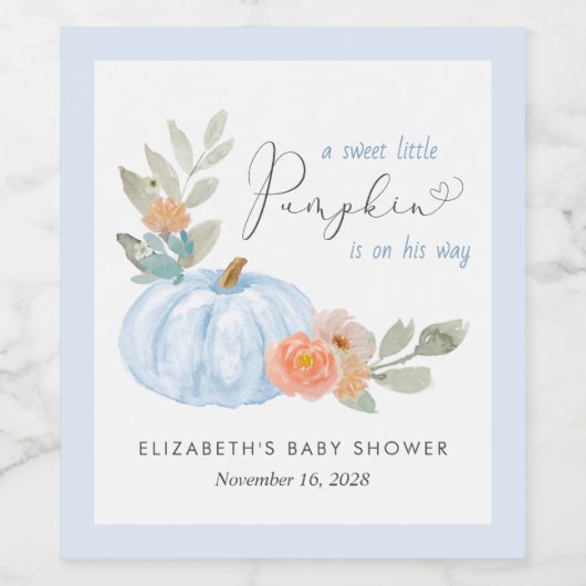 Pumpkin Floral Waterverf Baby Boy Shower Wijn Etiket (Enkel label)