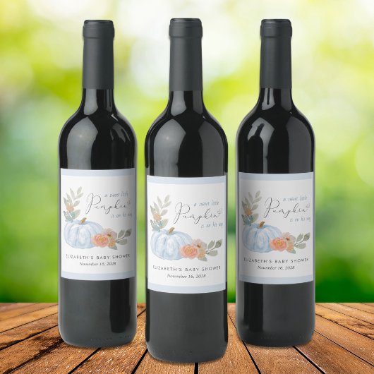 Pumpkin Floral Waterverf Baby Boy Shower Wijn Etiket