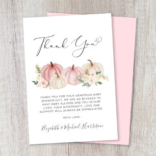Pumpkin Floral Waterverf Baby Girl Shower Bedankkaart