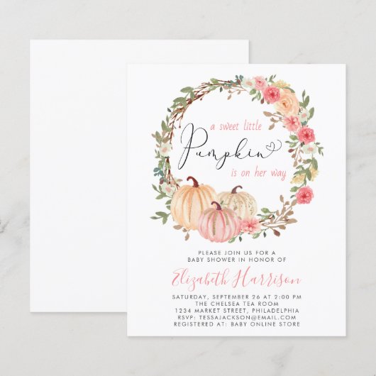 Pumpkin Floral Waterverf Baby shower (Voorkant / Achterkant)