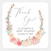 Pumpkin Floral Waterverf Baby shower Dank u wel Vierkante Sticker (Voorkant)