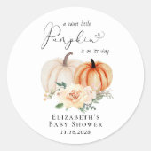 Pumpkin Floral Waterverf Baby shower Ronde Sticker (Voorkant)
