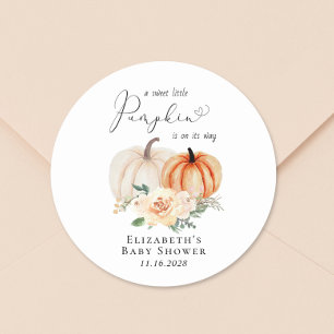 Pumpkin Floral Waterverf Baby shower Ronde Sticker