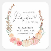 Pumpkin Floral Waterverf Girl Baby shower Vierkante Sticker (Voorkant)