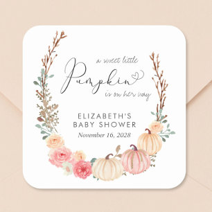Pumpkin Floral Waterverf Girl Baby shower Vierkante Sticker