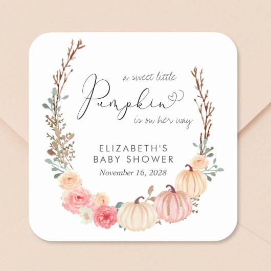Pumpkin Floral Waterverf Girl Baby shower Vierkante Sticker
