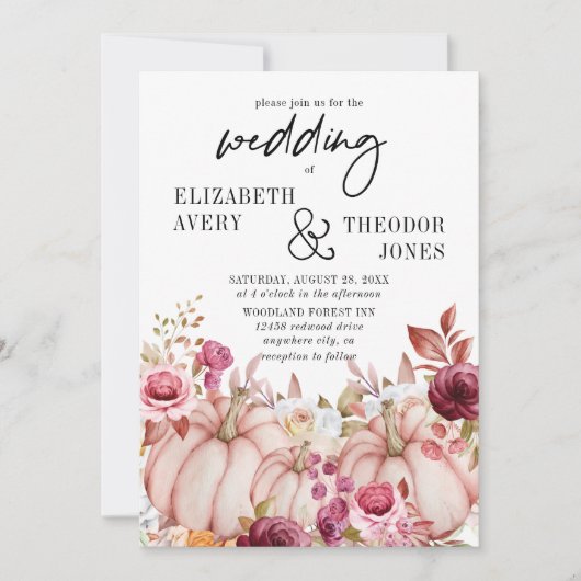 Pumpkin Floral Wedding Invita Kaart (Voorkant)