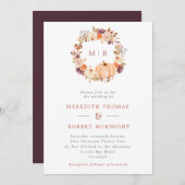 Pumpkin Floral Wreath Monogram Weddenschap Kaart (Voorkant / Achterkant)