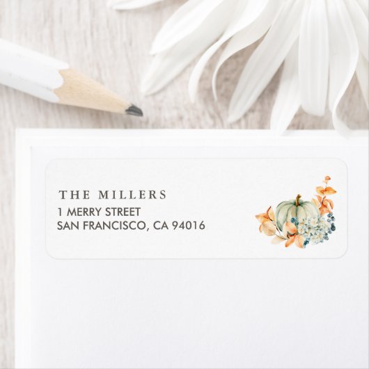 Pumpkin & Florals Weddenschap Etiket Herfst Kleur (Insitu)