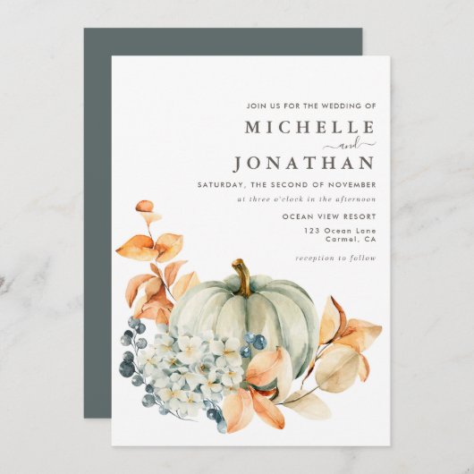 Pumpkin & Florals Weddenschap Uitnodiging tot valk (Voorkant / Achterkant)