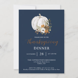 Pumpkin Flower Thanksgiving Dinner Invitation Kaart