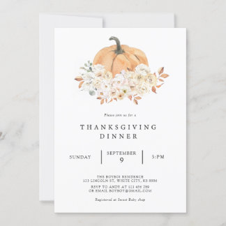 Pumpkin Flower Thanksgiving Dinner Invitation Kaart