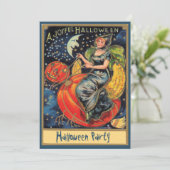Pumpkin Flying Witch Halloween Party Kaart (Staand voorkant)