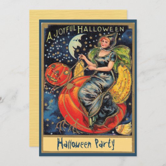 Pumpkin Flying Witch Halloween Party Kaart (Voorkant / Achterkant)