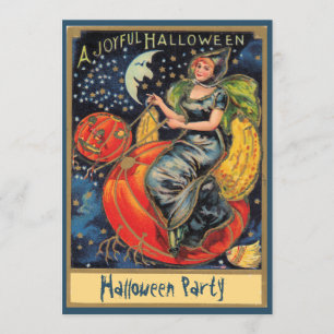 Pumpkin Flying Witch Halloween Party Kaart