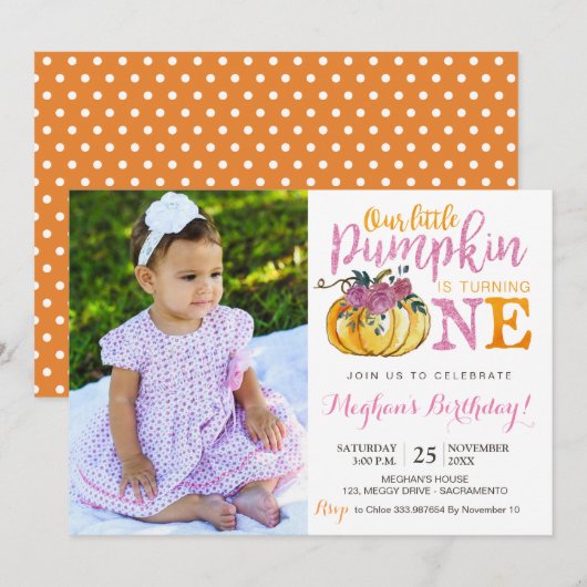 Pumpkin foto voor eerste verjaardag kaart (Voorkant / Achterkant)