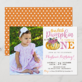 Pumpkin foto voor eerste verjaardag kaart