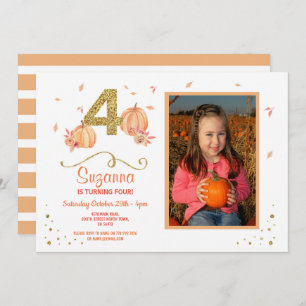 Pumpkin FOUR Birthday 4th Herfst Party Photo Invit Kaart