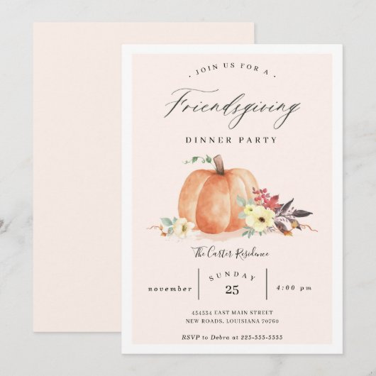 Pumpkin Friendsgiving Dinner Party Kaart (Voorkant / Achterkant)
