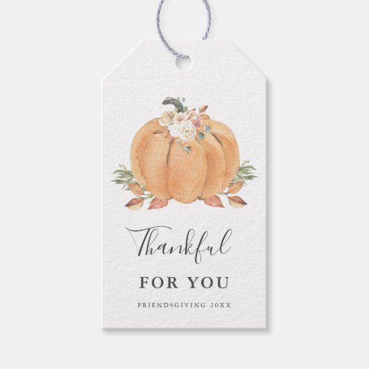 Pumpkin Friendsgiving Thanksgiving Dankbaar Cadeaulabel (Voorkant)