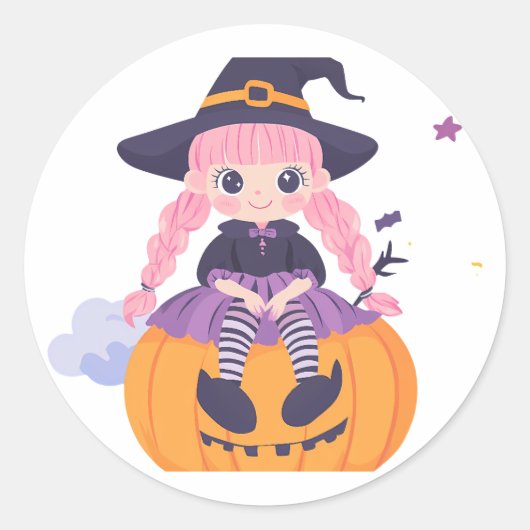 Pumpkin Fun: Schattigee Cartoon Girl Sticker (Voorkant)
