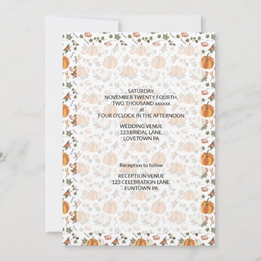 Pumpkin Fun/Thanksgiving Theme Wedding/Uitnodiging Kaart (Achterkant)