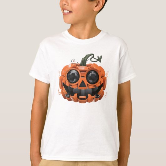 Pumpkin Gaming Controller Scary Gamer Boy Kinder T-shirt (Voorkant)