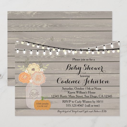 Pumpkin Gender Neural Baby shower Invitation Kaart (Voorkant / Achterkant)