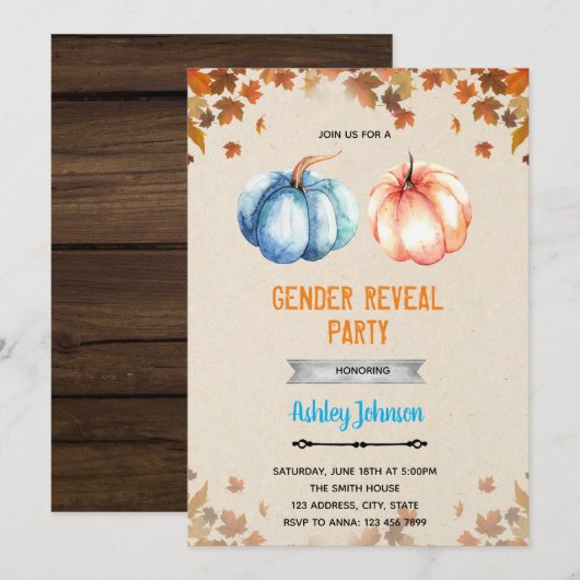 Pumpkin gender onthult uitnodiging tot douche (Voorkant / Achterkant)