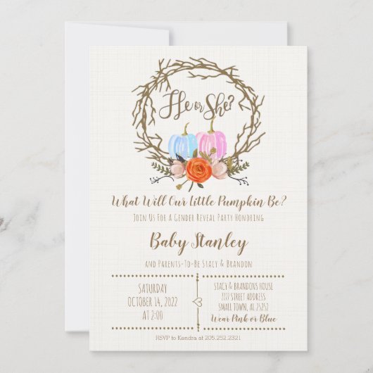 Pumpkin Gender Reopenbaarmakingsuitnodiging Kaart (Voorkant)