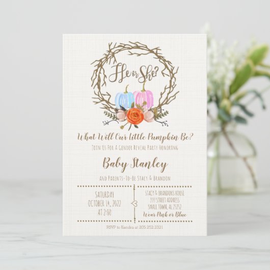 Pumpkin Gender Reopenbaarmakingsuitnodiging Kaart (Staand voorkant)